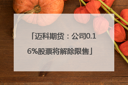 迈科期货：公司0.16%股票将解除限售